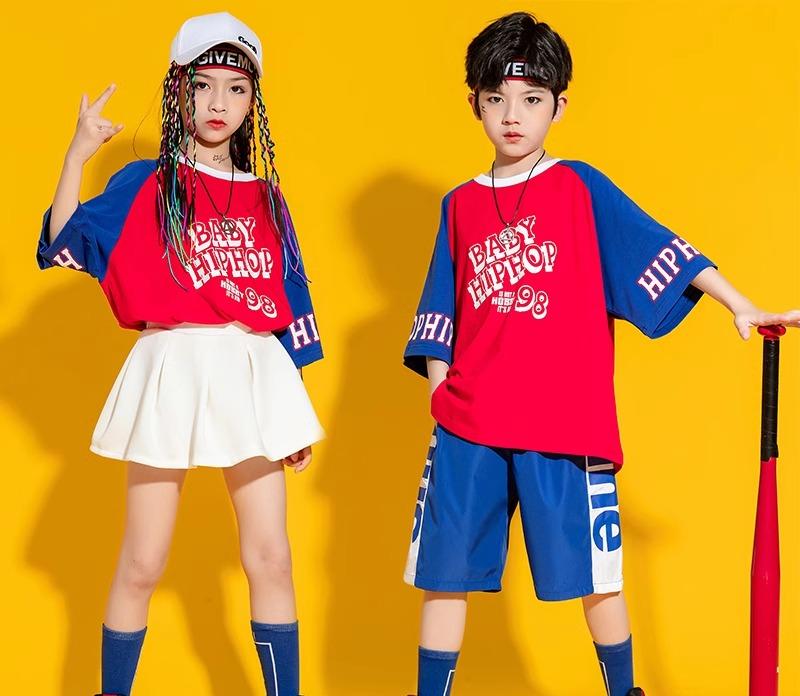 キッズ 男の子 女の子 ストリート ダンス セットアップ チアリーディング 衣装 ヒップホップ 学生 幼稚園 発表会 赤 青 白