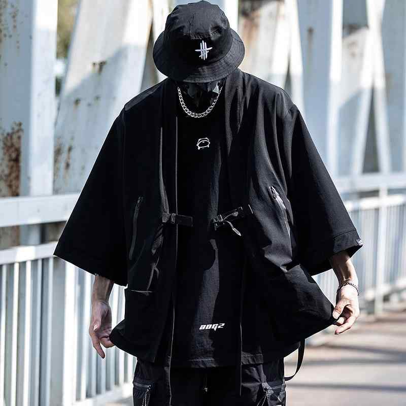 羽織 メンズ おしゃれ カーディガン 漢服 ジャケット 夏 薄手 七分袖 ウインドブレーカー ローブ ブラック｜Grams店