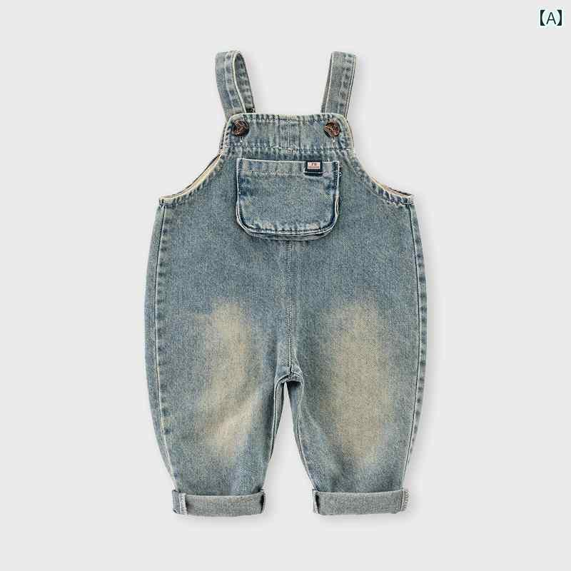 デニム オーバーオール ベビー キッズ サロペット 子供服 春秋 おしゃれ パンツ カジュアル ホワイト ブルー
