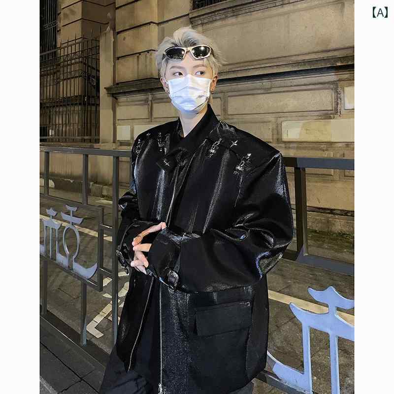 肩パッド メンズ ジャケット ミディアム丈 黒 モード カジュアル 楽天市場】秋 シルエット 肩 パッド フード付き スーツ メンズ