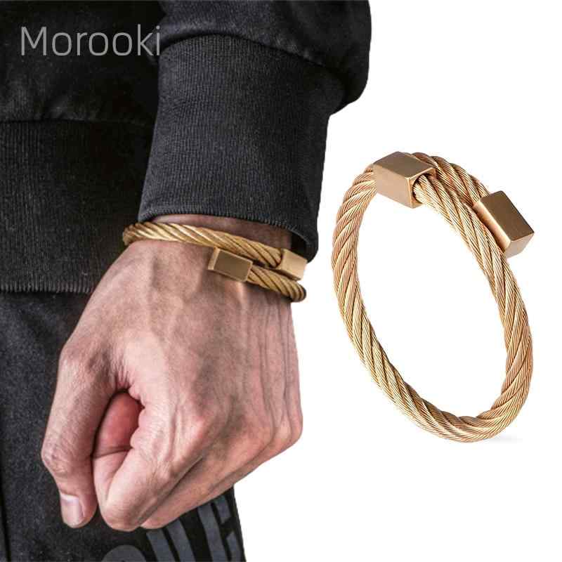 バングル メンズ アクセサリー ブレスレット チタン スチール 編み込み フィットネス ワイヤー 幾何学的 シンプル スクエア ジュエリー ゴールド