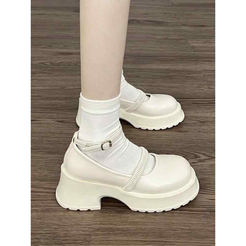 ストラップ ベルト パンプス レディース シューズ 厚底 レザー レトロ ハイヒール ホワイト ブラック