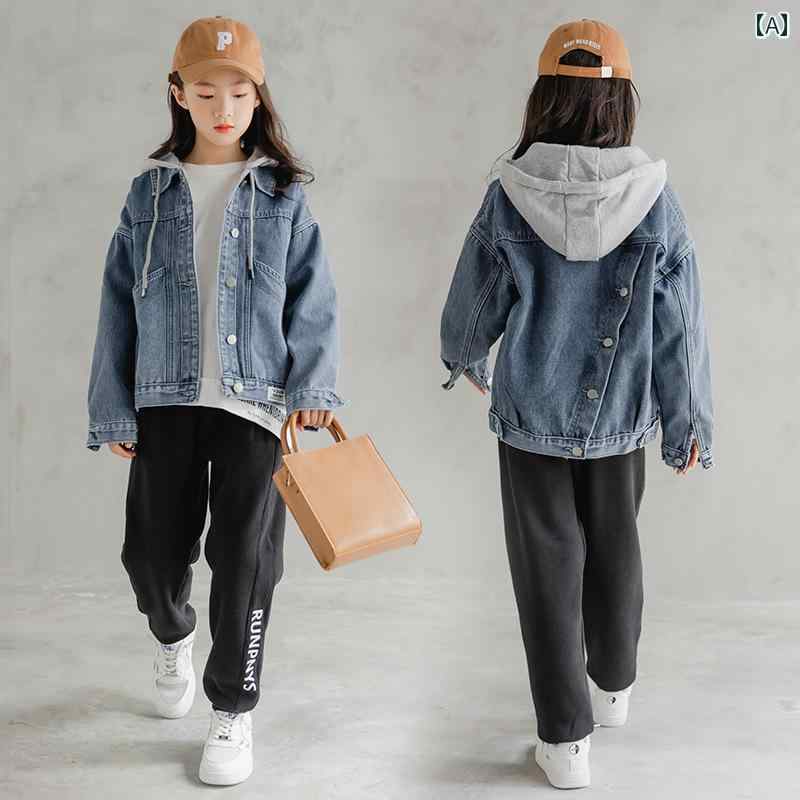 デニム ジャケット キッズ アウター 子供服 女の子 秋冬 中型 大型 トップス フード付き カーディガン ファッション ブルー