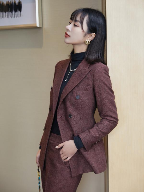 背広 上衣 レディース 秋冬 羊毛 か細い 相応う 韓国 長袖 ぶどう酒赤いこと 事務室 通い OL
