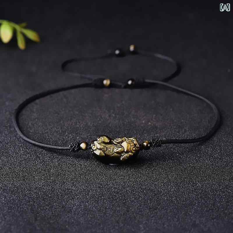 ヒキュウ 貔貅 ネックレス メンズ レディース カップル 風水 アクセサリー 黒曜石 ペンダント チェーン ブラック