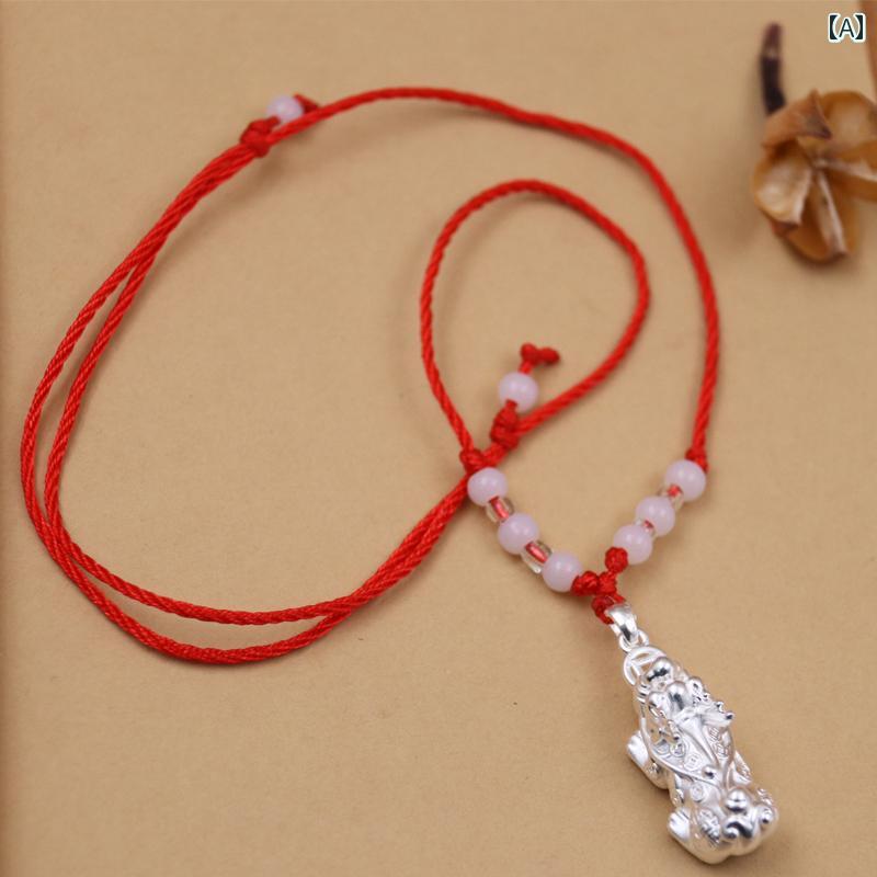 ヒキュウ 貔貅 ネックレス メンズ レディース 風水 アクセサリー ペンダント エスニック 銀 スターリングシルバー ジュエリー レッド|Grams店