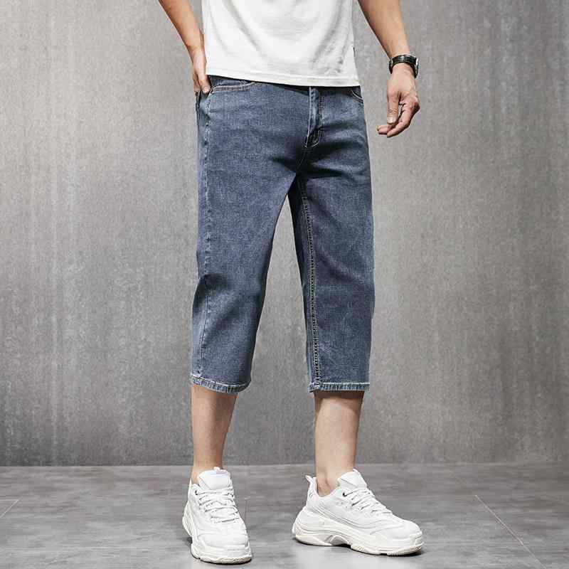 デニム パンツ メンズ ジーンズ ボトムス 七分丈 夏 伸縮性 カジュアル 薄手 レトロ ウォッシュド ブルー