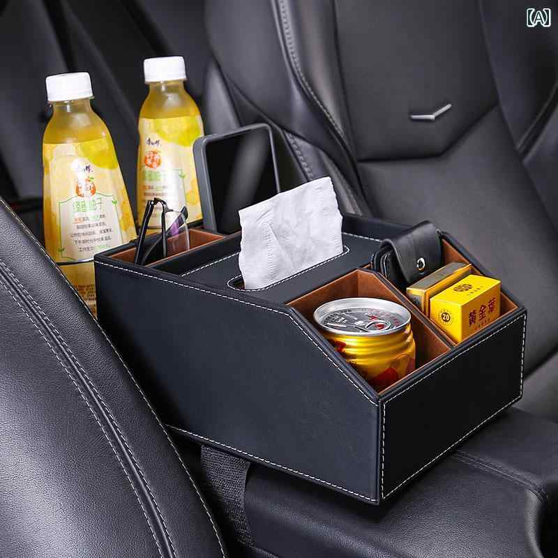 ドリンクホルダー 車 多機能 マルチ ドリンク カップ 車載 カー用品 アームレスト ボックス 収納 ティッシュ ブラック レッド ブラウン