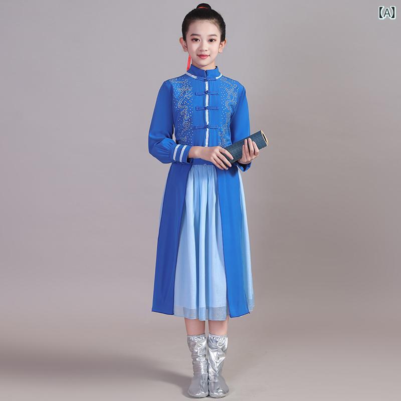 コスプレ 子供 男の子 女の子 児童 合唱 服 中国 伝統 学校 衣装 パフォーマンス 詩 朗読 ブルー