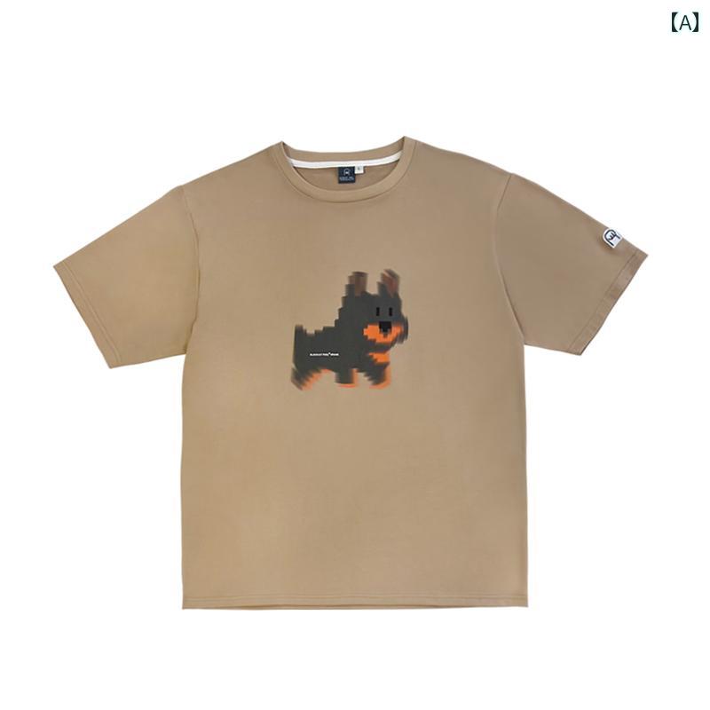 tシャツ メンズ 半袖 トップス 春夏 ラウンドネック ゆったり カジュアル カップル 犬 グレー
