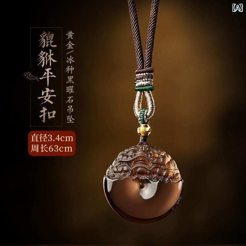 ネックレス メンズ レディース 六字真言 アクセサリー 中国風 エスニック アジアンテイスト 黒曜石 ペンダント レトロ ピース バックル 貔貅 S999 ゴールド 転写 ビーズ ジュエリー