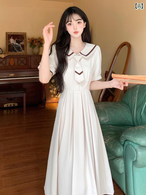 マリーンドレス 海軍 ネイビー風 セーラー服 レディース プラスサイズ 女の子 プレッピー 夏 ウエスト 制服