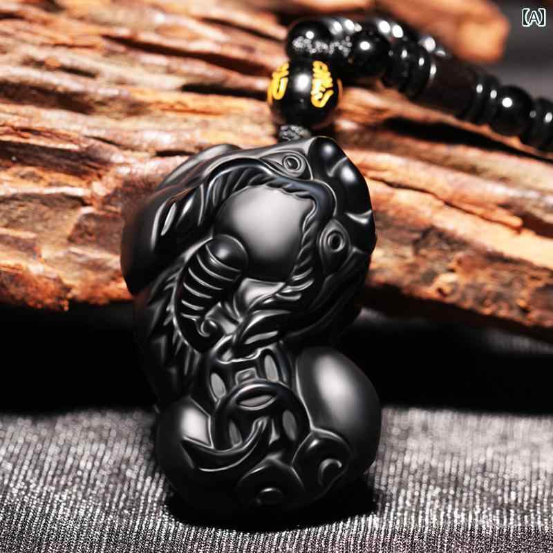 ヒキュウ 貔貅 ネックレス メンズ レディース カップル 風水 アクセサリー ペンダント 黒曜石 翡翠 ブラック ゴールド