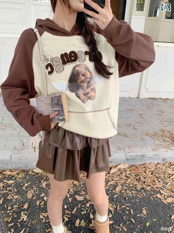 パーカー スウェット かわいい 猫 犬 プリント レディース カジュアル ファッション フード 秋 トップス ピンク フーディー