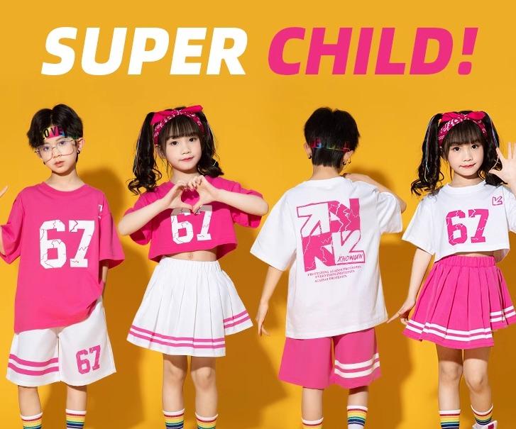 キッズ ストリート ダンス セットアップ 衣装 幼稚園 発表会 ユニフォーム チアリーディング 小学生 スポーツ クラス ピンク 白