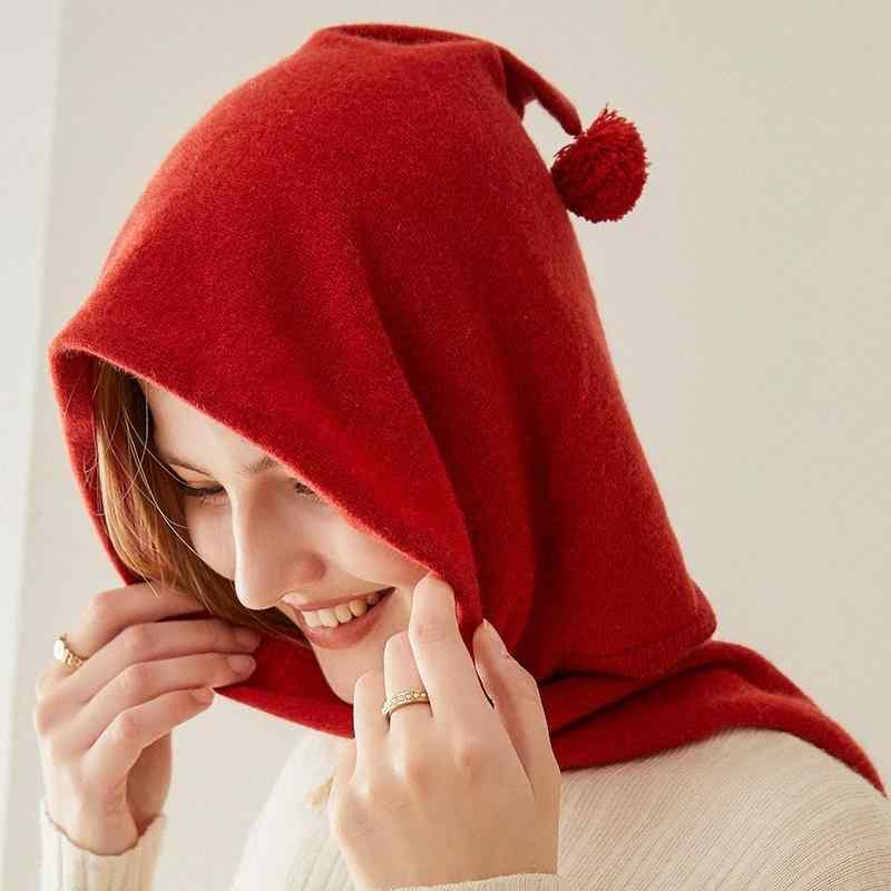 バラクラバ ニット帽 レディース 帽子 マフラー 春秋冬 フード ウール キャメル ベージュ ブラック｜Grams店 7,137円