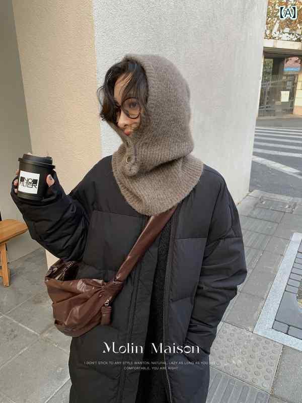 バラクラバ ニット フード ネックウォーマー 帽子 マフラー 防寒 秋冬 レディース 暖かい ブラウン グレー｜Grams店