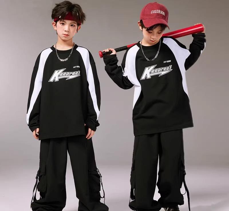 キッズ 男の子 女の子 ストリート ダンス セットアップ スウェット シャツ ヒップホップ ジャズ 発表会 黒 衣装