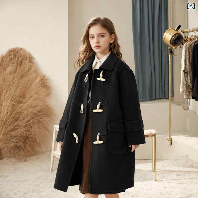 ダッフルコート キッズ アウター 子供服 男の子 女の子 秋冬 ウール ミドル丈 シンプル ブラック ベージュ｜Grams店
