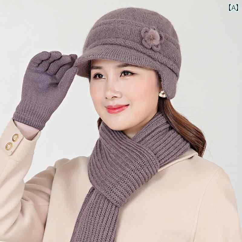 帽子 レディース 婦人 ミセス おばあちゃん 高齢者 冬 防風 暖かい ファー ニット帽 ベージュ ワインレッド グレー