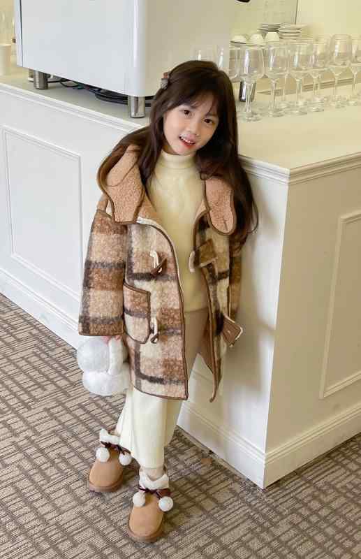 ダッフルコート キッズ アウター 子供服 女の子 男の子 フード チェック ミドル丈 ファッション 秋冬 裏起毛 暖かい 韓国 おしゃれ｜Grams店