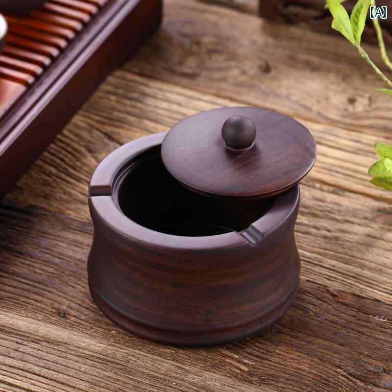 灰皿 フタ付 蓋付き 木製 おしゃれ レトロ アンチフライアッシュ 防煙 黒檀 無垢材 カバー付き 個性 大型 家庭 中国 リビングルーム