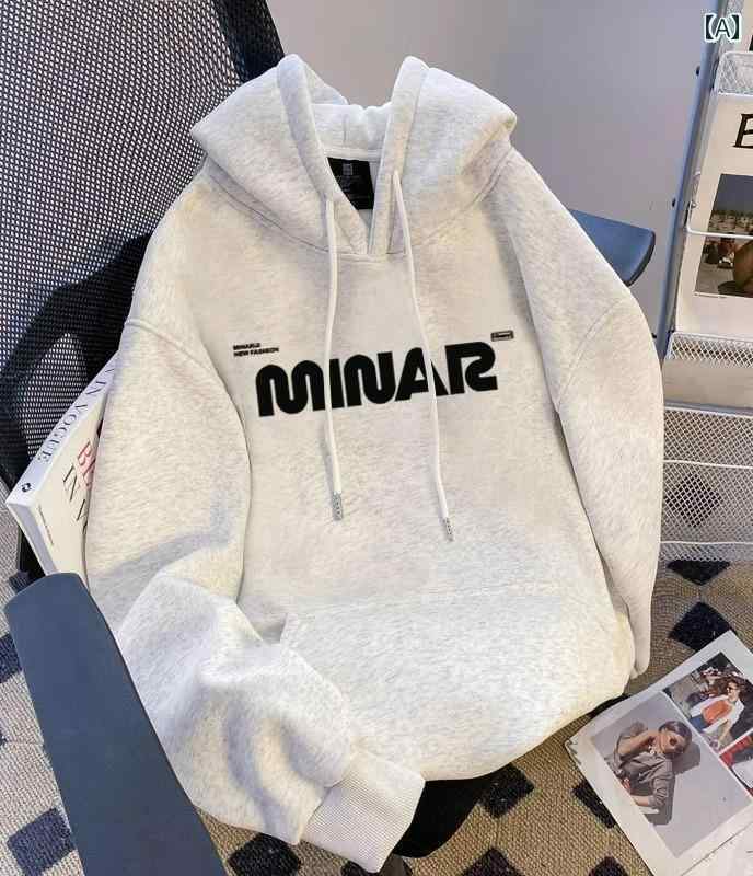 パーカー レディース フード付き 厚手 綿 スウェット ロゴ 秋冬 カジュアル レトロ 大きいサイズ ファッション グレー