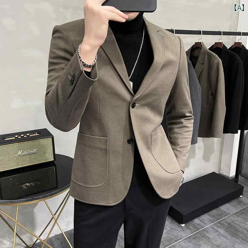 ジャケット コート メンズ 大きいサイズ おしゃれ シンプル 秋冬 ウール スーツ 韓国 無地 ブラウン グレー ブラック|Grams店