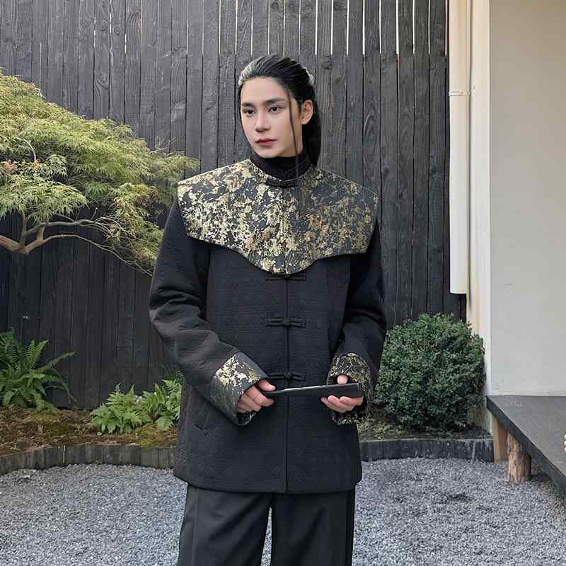 上衣 メンズ 今めかしい 御召しもの 照明ランプ色つや 中国風 背広 唐装 漢服 黒いこと