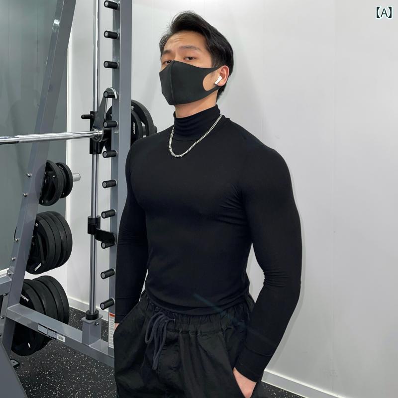 トップス メンズ 長袖 ジム フィットネス 筋トレ 高弾性 スポーツ ランニング タイツ トレーニング 筋肉 バスケットボール 冬 速乾 ハイネック ブラック ホワイト グレー