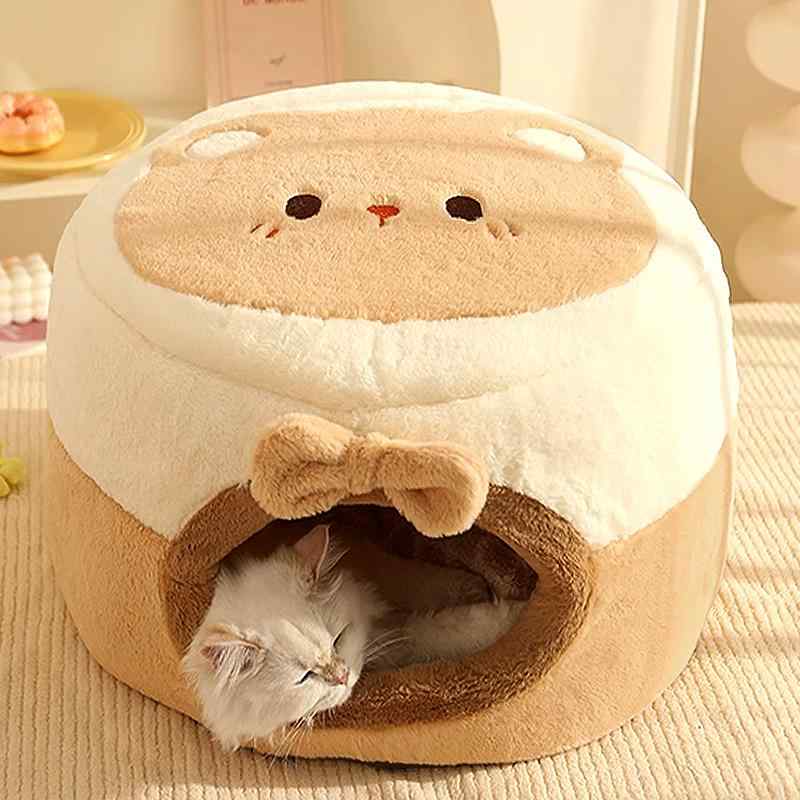 猫 寝袋 ペットベッド 密閉型 安心感 冬 暖かい ハウス オールシーズン通用 ソファ 寝具 ベージュ ブラウン