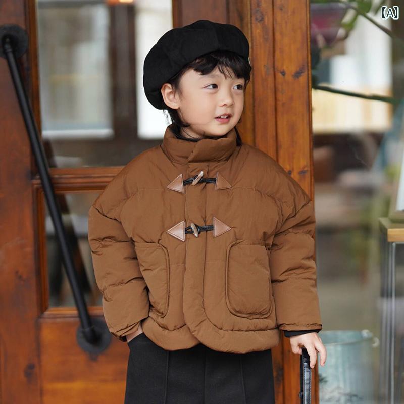 ダッフルコート ダウン キッズ アウター 子供服 男の子 女の子 おしゃれ カジュアル 韓国 冬 スタンドカラー ブラウン｜Grams店