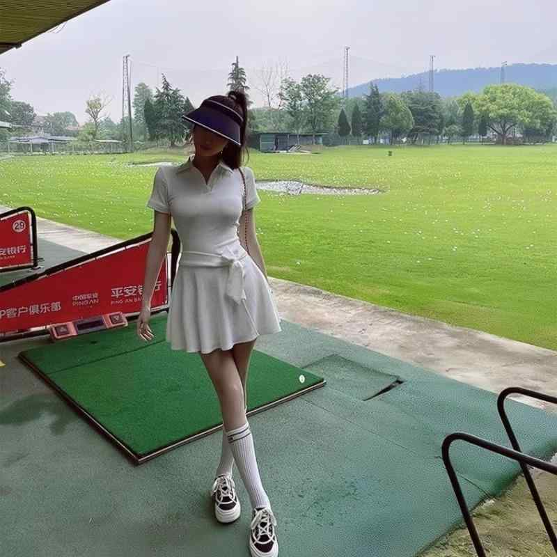 ゴルフウェア レディース ワンピース ゴルフ ドレス 夏 テニス バドミントン スポーツ 襟 白 黒｜Grams店