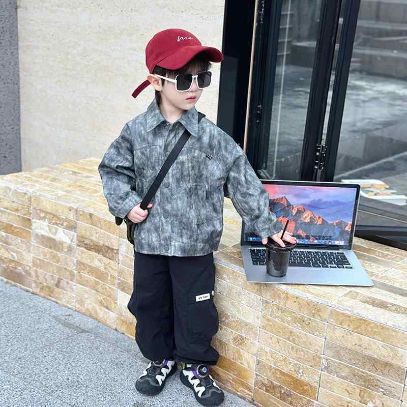 レザー ジャケット キッズ ライダース 男の子 アウター 子供服 春秋 レトロ カジュアル 韓国 ファッション グレー ブラウン