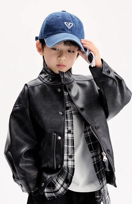レザー ジャケット キッズ ライダース 男の子 アウター 子供服 レトロ カジュアル ウォッシュド 春秋 韓国 スタンドカラー ブラック グリーン｜Grams店 7,687円