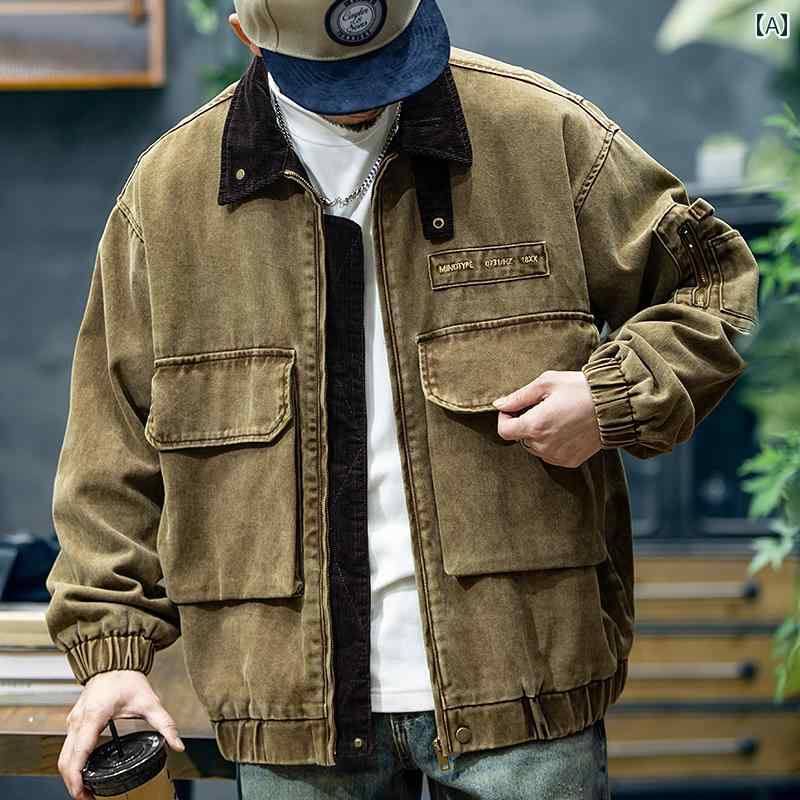狩り上衣 メンズ アウター ミリタリー アメカジ 時間 レトロ 途轍も無い大いさ ジップアップ ロゴタイプ メンズファッション-コート・ジャケット