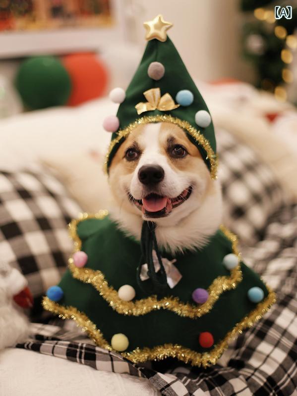 犬服 ドッグウェア ペット クリスマス 衣装 かわいい おしゃれ スーツ コーギー マント スカーフ 帽子 装飾 秋冬 グリーン