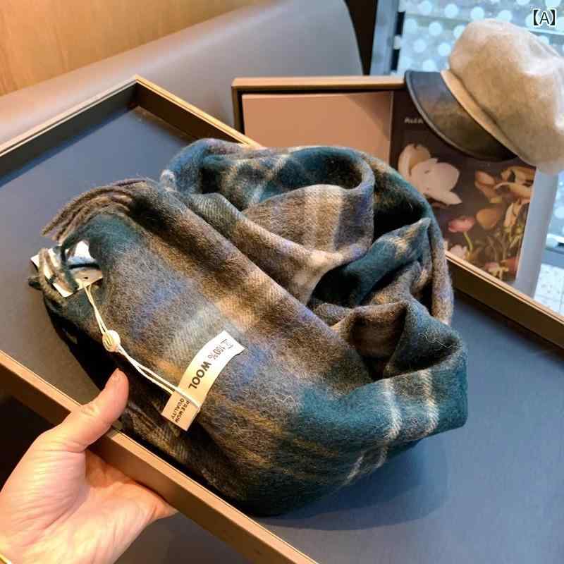 マフラー メンズ レディース チェック 秋冬 ウール 暖かい ネック スカーフ アメリカ 茶 紺 白｜Grams店 10,394円