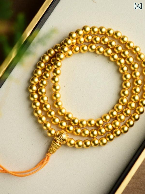 数珠 ネックレス メンズ レディース アクセサリー 金 古代 ゴールド ビーズ ロザリオ ペンダント ブレスレット ジュエリー|Grams店