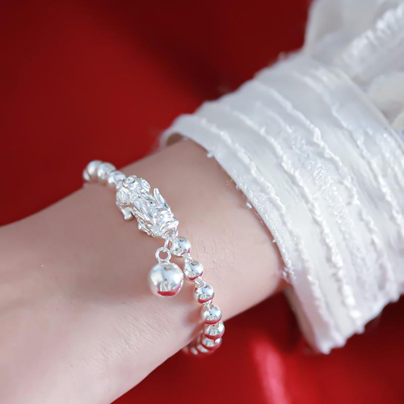 ヒキュウ 貔貅 腕輪 風水 レディース 付属物 ブレスレット 99純銀 しろがね色宝飾品 白いこと