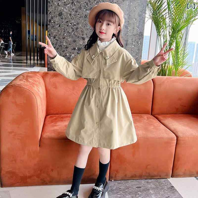 トレンチコート キッズ 女の子 子供服 アウター 春秋 ミドル丈 おしゃれ レトロ ファッション シングル