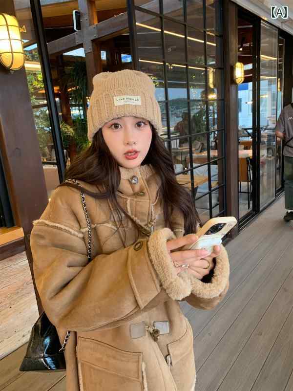 アウター ダッフルコート 秋冬 レディース 羊毛 スエードクロス 唐人笛名取り草 駱駝 赤銅色