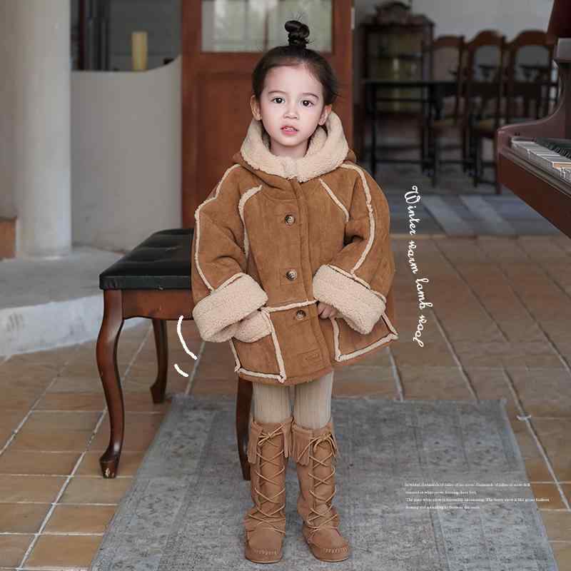 キッズ 子供 アウター コート 女の子 子供服 秋冬 スエード ミドル丈 裏起毛 キャメル|Grams店