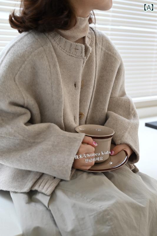 厚地の外套 キッズ 赤ちゃん うしろ帯 赤ちゃん服 アウター 秋冬 無地 分かりやすい ジレー 羊毛 ベージュ 薄墨色