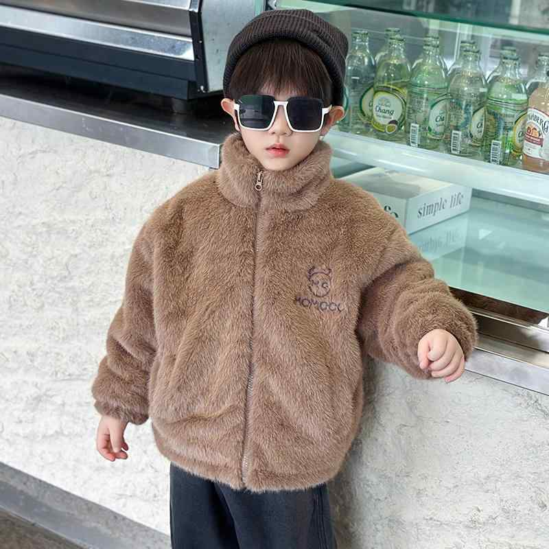キッズ ベビー 子供 男の子 アウター もこもこ ファー 子供服 暖かい 長袖 秋冬 厚手 ジャケット フリース ウール 綿 ブラウン ベージュ|Grams店