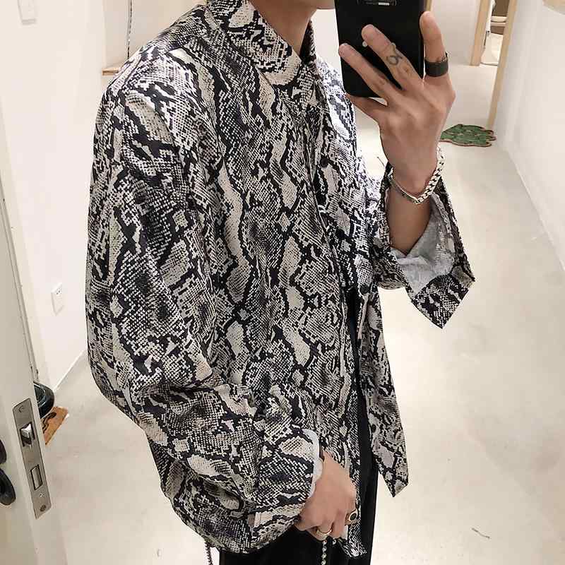 シャツ メンズ パイソン柄 ヘビ柄 レトロ シフォンシャツ アメリカ プリント 長袖 トップス ゆったり ジャケット グレー 6,278円