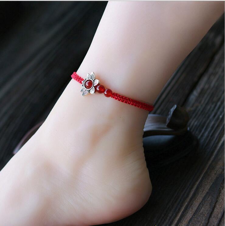 アンクレット レディース アクセサリー ジュエリー レッドオニキス カルセドニー シルバー925 エスニック レッド パープル
