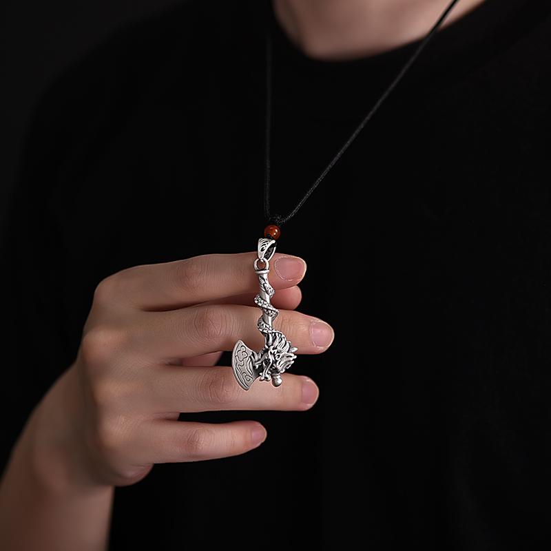 ネックレス メンズ ジュエリー エスニック レトロ アクセサリー ペンダント キーホルダー 斧 アックス シルバー