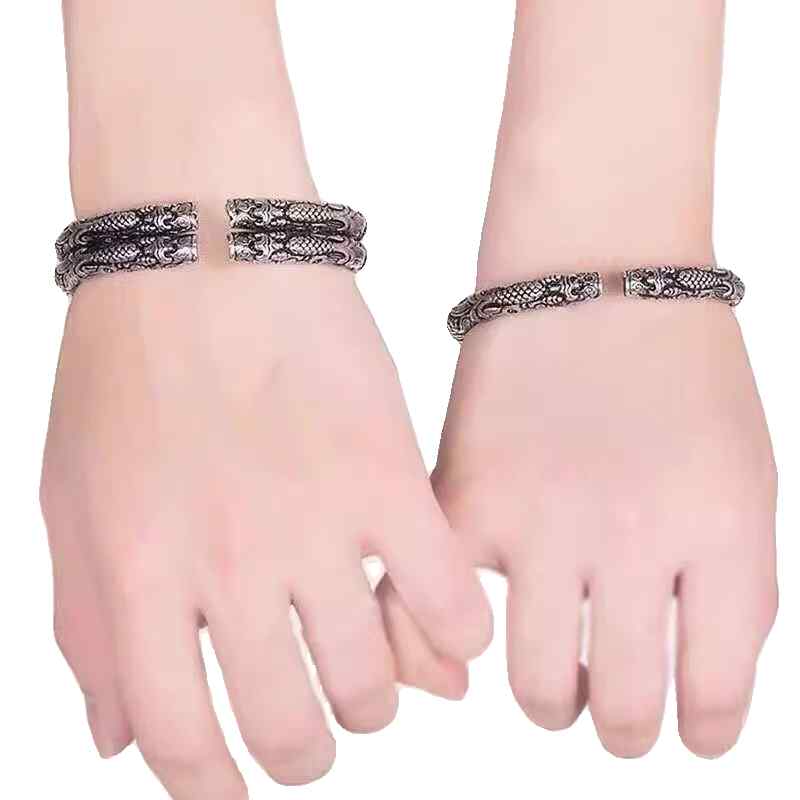 ブレスレット レディース メンズ アクセサリー バングル 派手 腕輪 リング レトロ 二連 スターリングシルバー