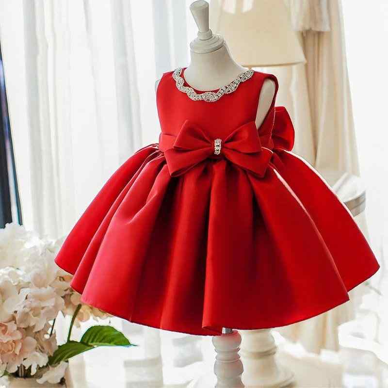 ベビー ドレス キッズ 子供 女の子 春夏 フォーマル ワンピース ノースリーブ ミドル丈 結婚式 発表会 レッド|Grams店